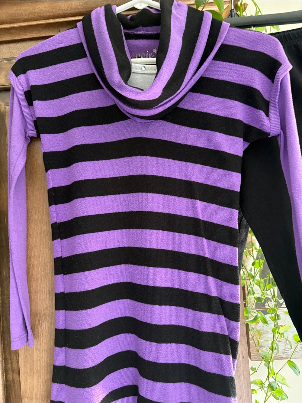 Energie Purple and Black Striped Cowl Neck Sweater
